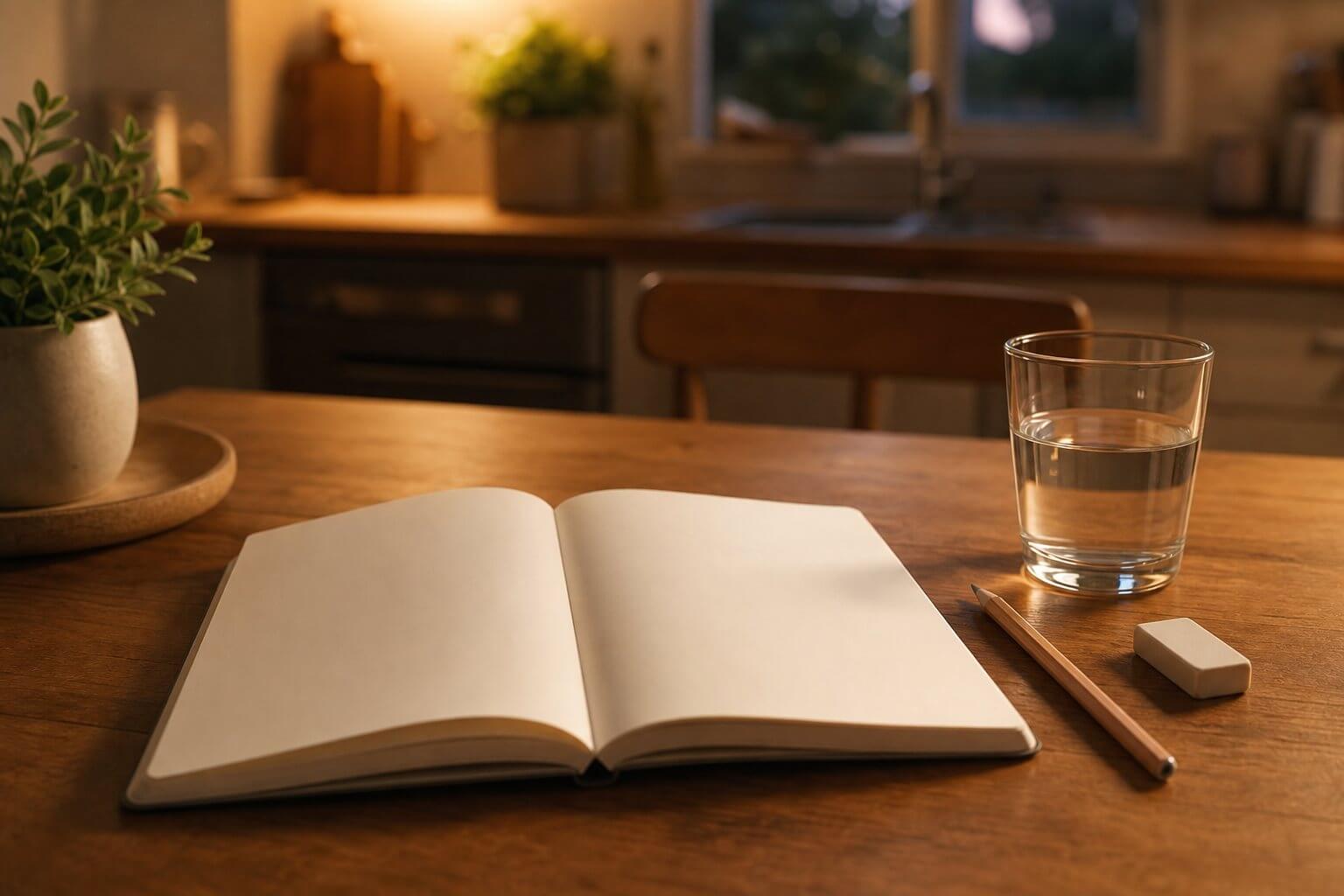 Table de travail chaleureuse le soir, ambiance calme pour les devoirs