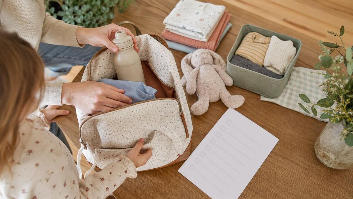 Les affaires utiles sont préparées avec l'enfant avant la rentrée en maternelle