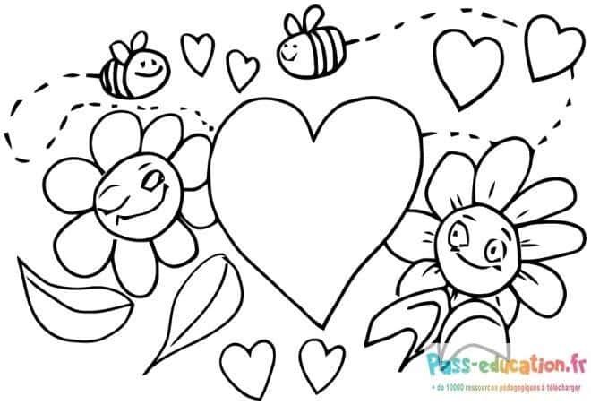 Coloriage Abeilles et fleurs à imprimer et colorier