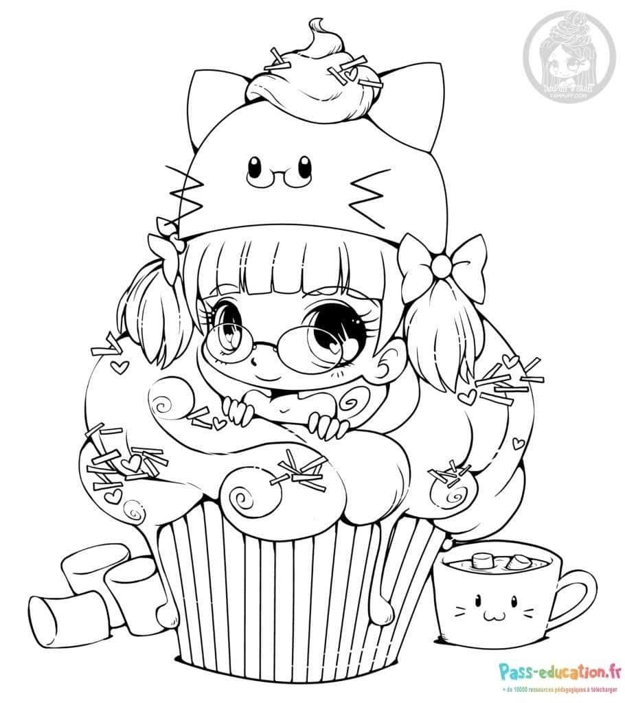 Coloriage Fille sur cupcake à imprimer et colorier