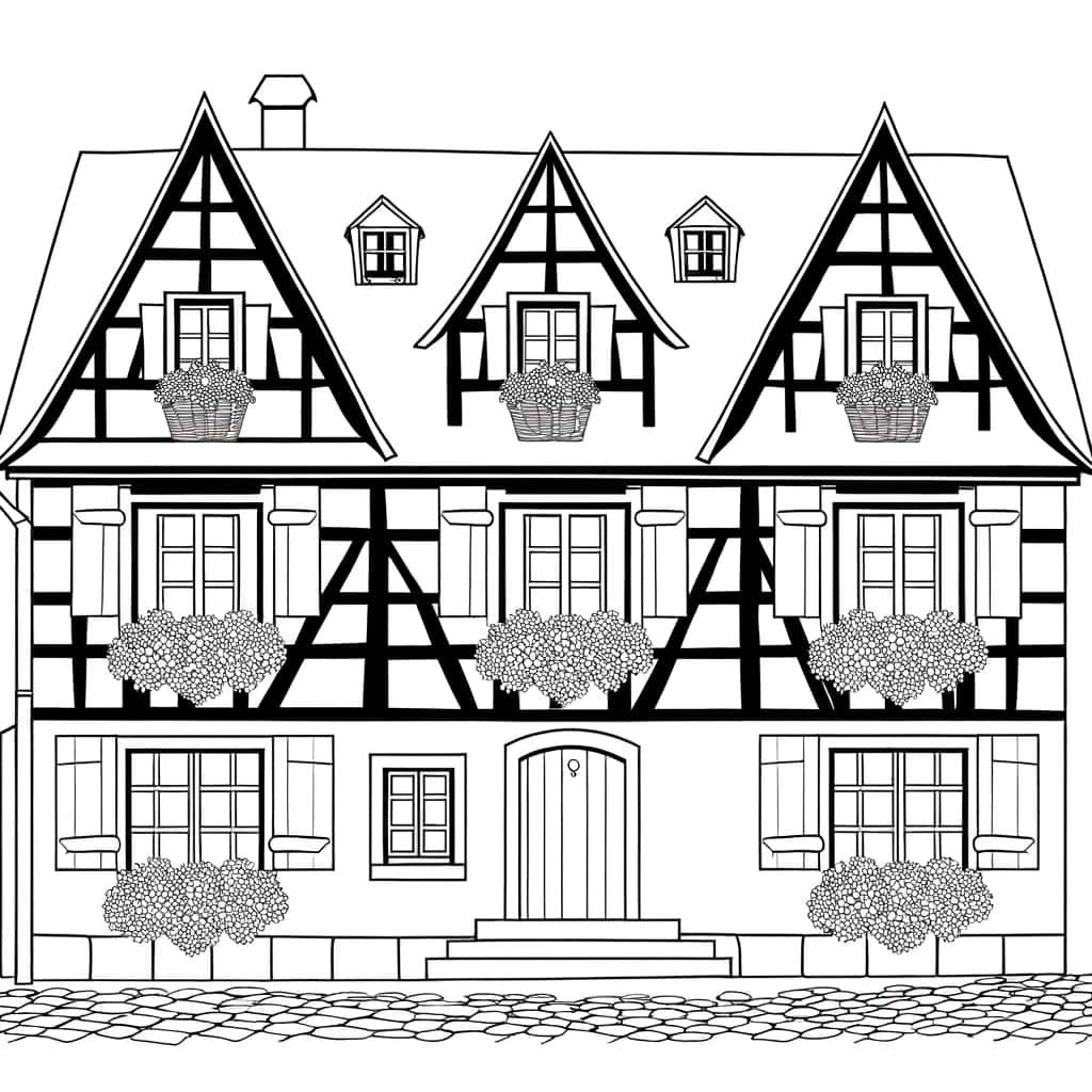 Coloriage Maison alsacienne à imprimer et colorier