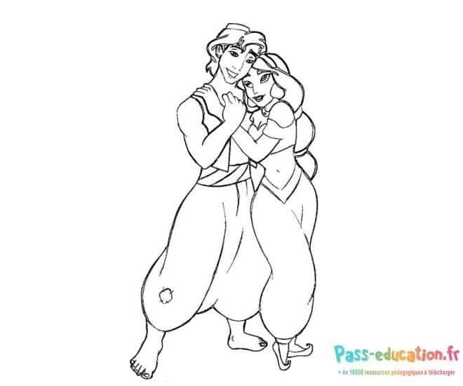 Coloriage Aladdin et Jasmine à imprimer et colorier