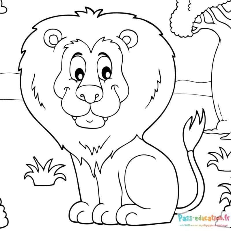 Coloriage Lion souriant à imprimer et colorier