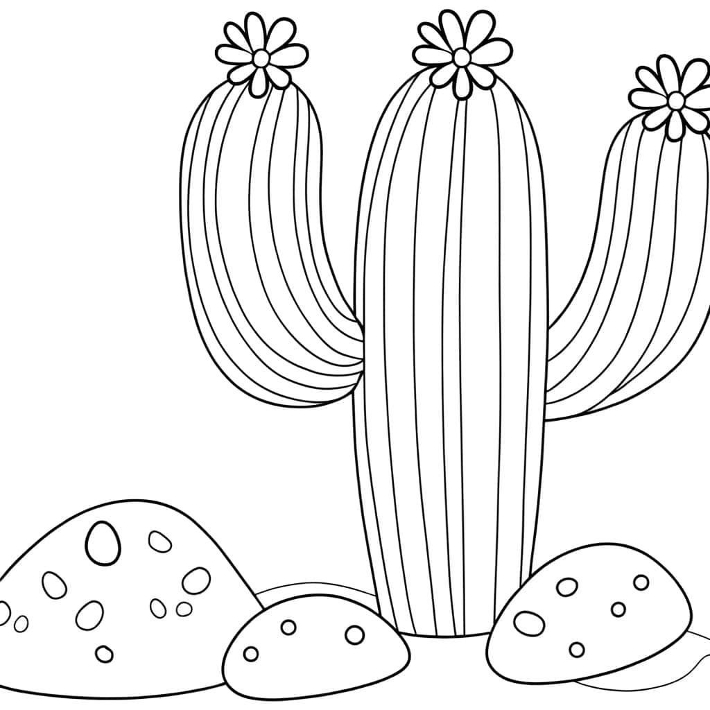 Coloriage Cactus avec fleurs à imprimer et colorier