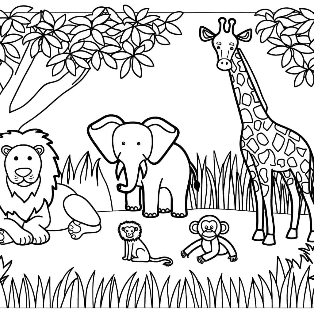 Coloriage Safari d'animaux à imprimer et colorier