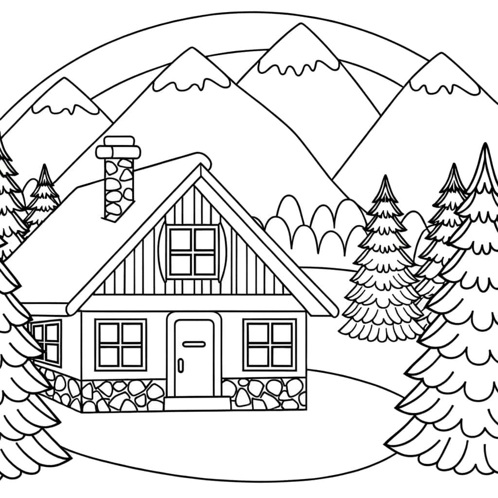 Coloriage Chalet montagne à imprimer et colorier
