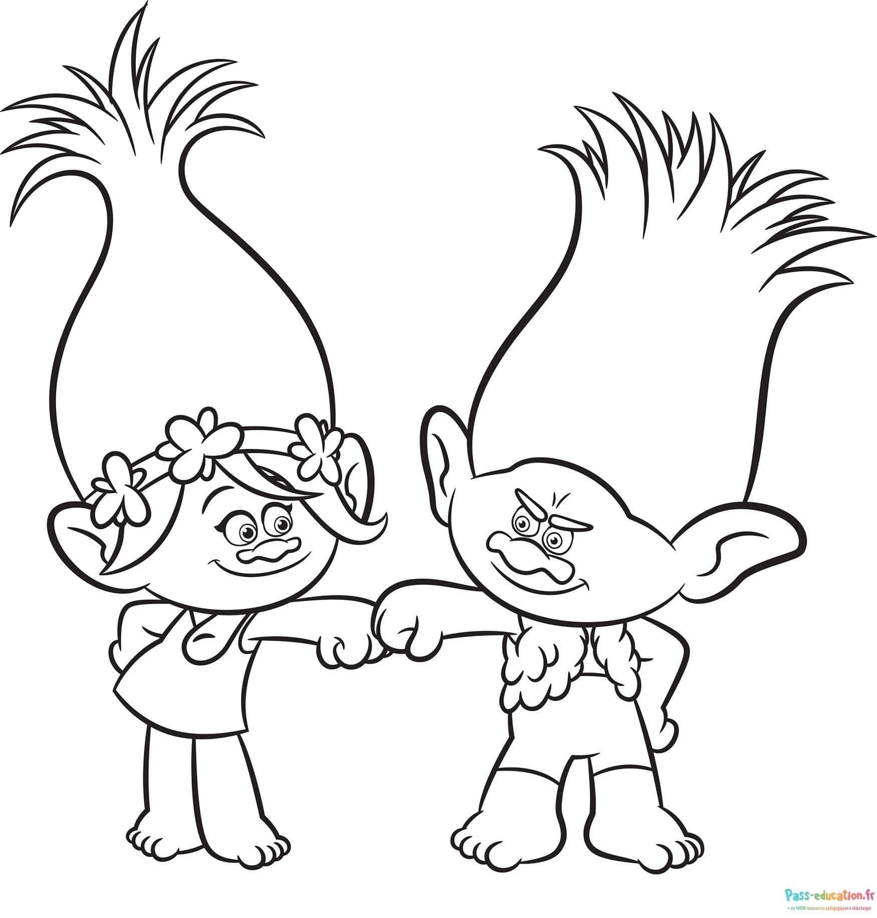 Coloriage Trolls amicaux à imprimer et colorier