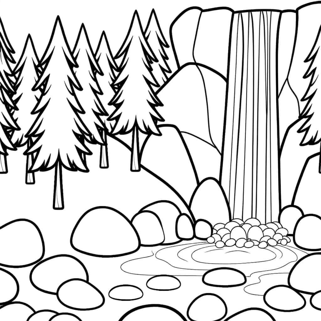 Coloriage Cascade en forêt à imprimer et colorier