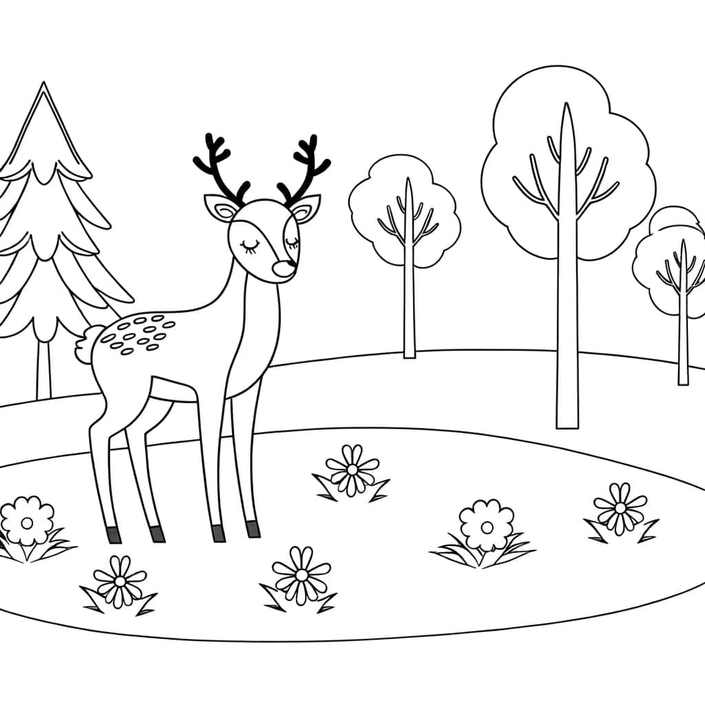 Coloriage Biche dans la forêt à imprimer et colorier