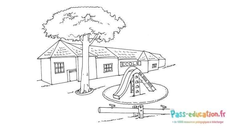 Coloriage École et jeux extérieurs à imprimer et colorier