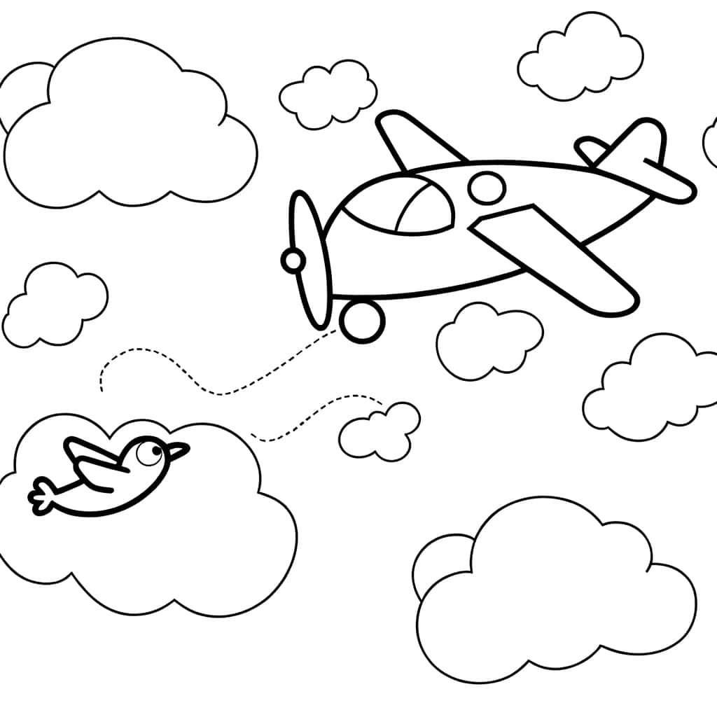 Coloriage Avion et oiseau à imprimer et colorier