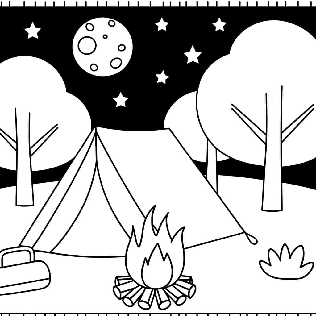 Coloriage Camping nocturne à imprimer et colorier
