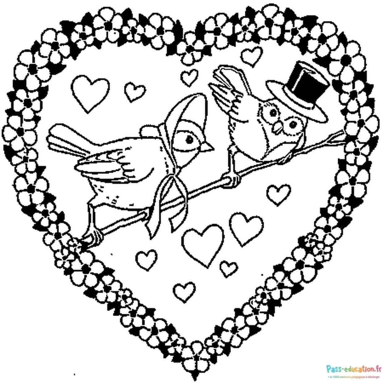 Coloriage Amour d'oiseaux à imprimer et colorier