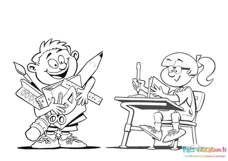 Coloriage Écoliers Studieux à imprimer et colorier