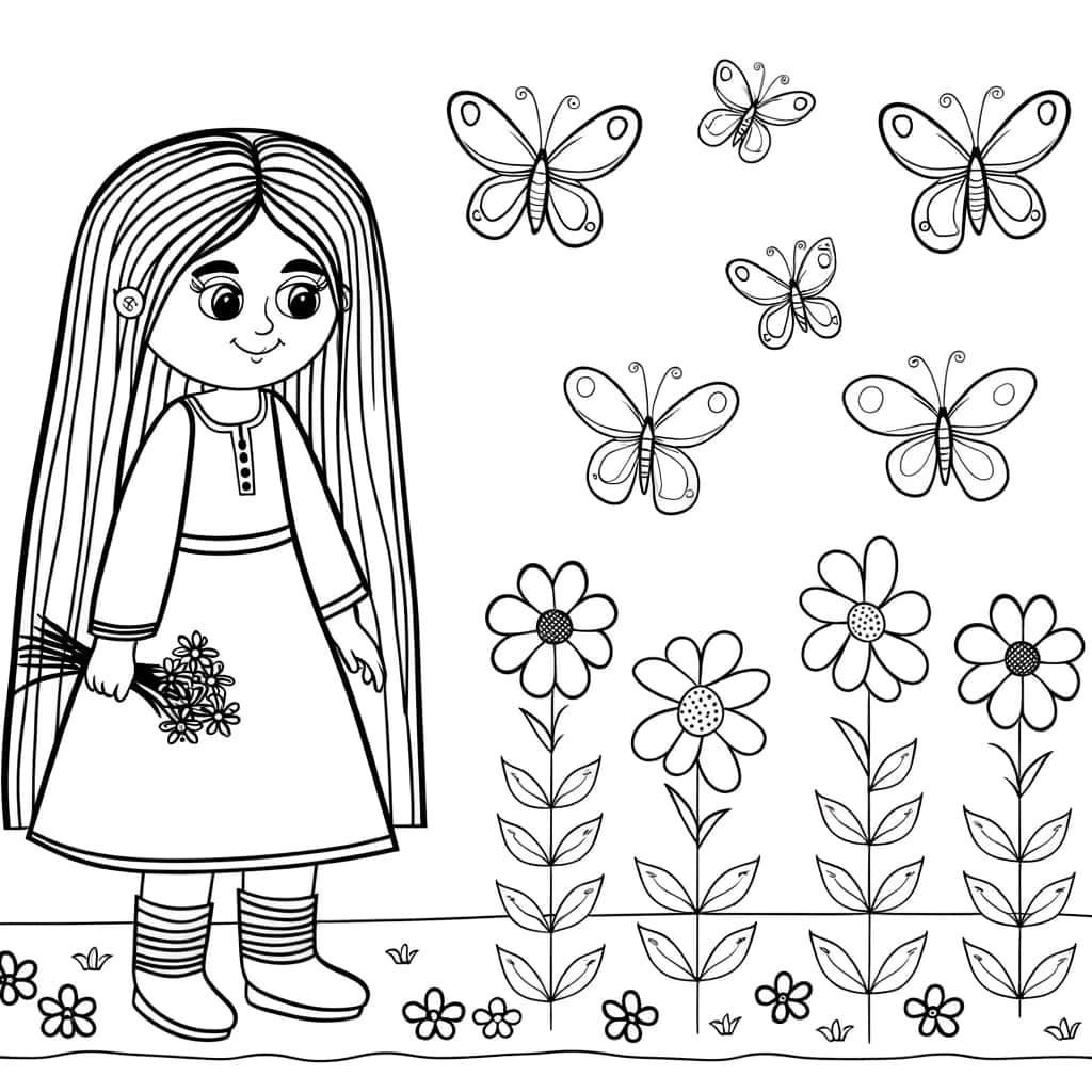Coloriage Jardin fleuri avec Asha à imprimer et colorier