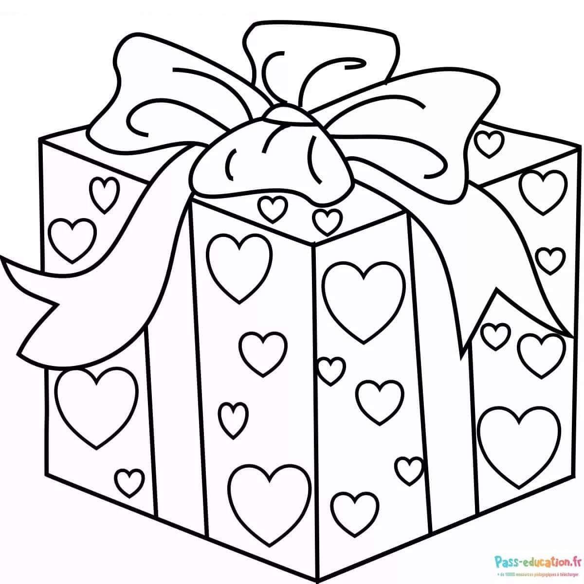 Coloriage Cadeau aux cœurs à imprimer et colorier