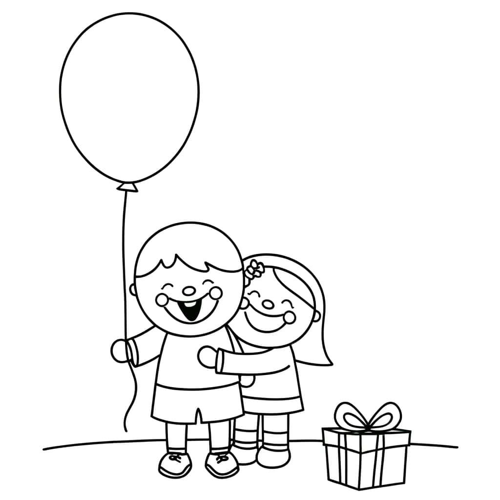 Coloriage Amis fêtant à imprimer et colorier