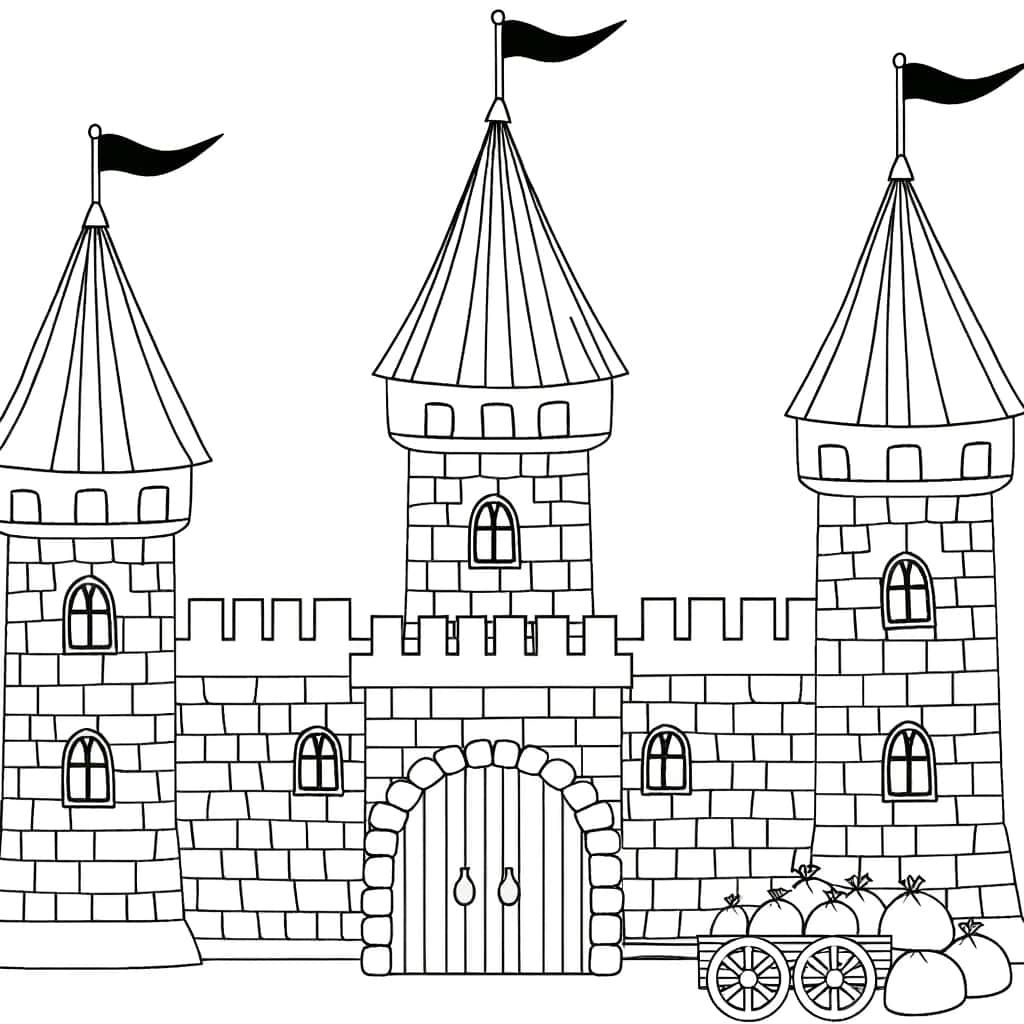 Coloriage Château médiéval à imprimer et colorier