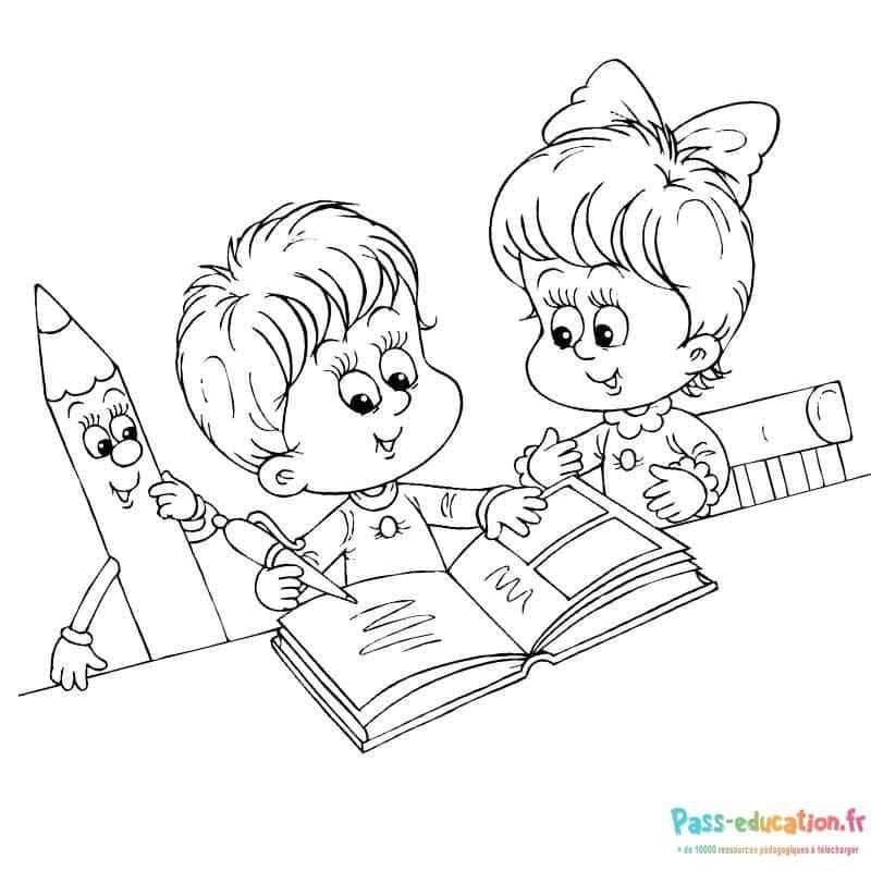 Coloriage Écoliers et Accessoires à imprimer et colorier