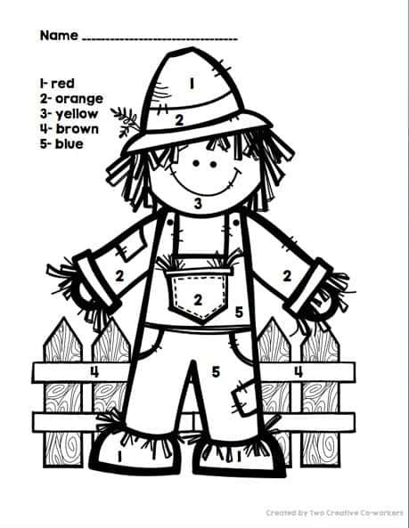 Coloriage Épouvantail numéroté à imprimer et colorier