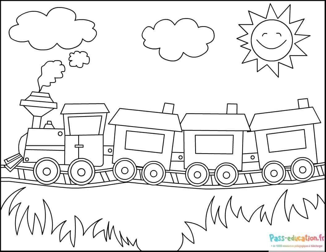 Coloriage Train souriant à imprimer et colorier
