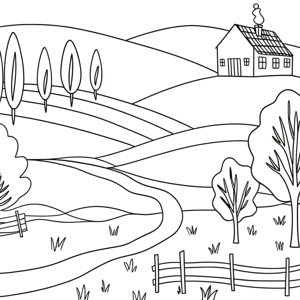 Coloriage Paysage champêtre à imprimer et colorier