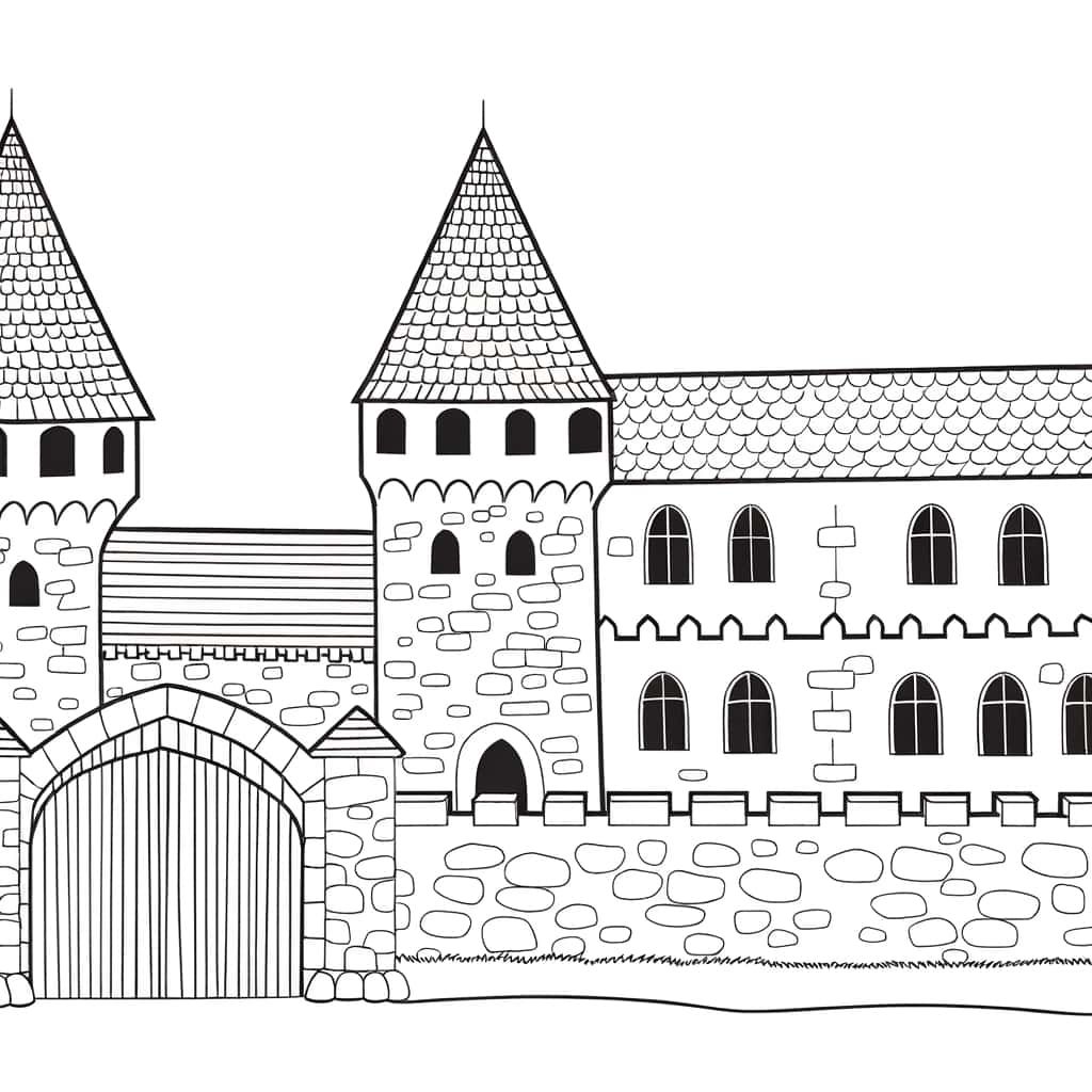 Coloriage Château médiéval à imprimer et colorier