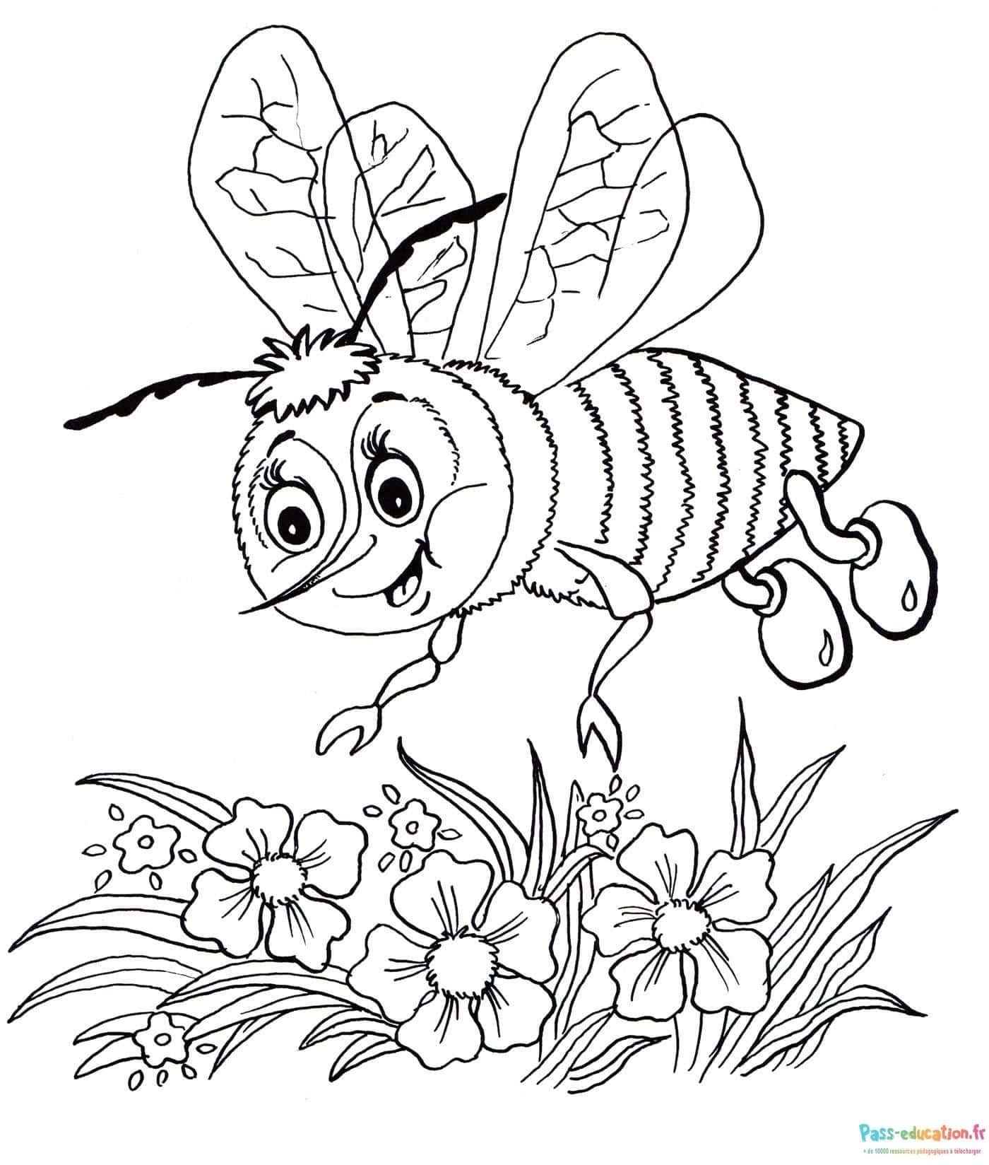 Coloriage Abeille souriante à imprimer et colorier