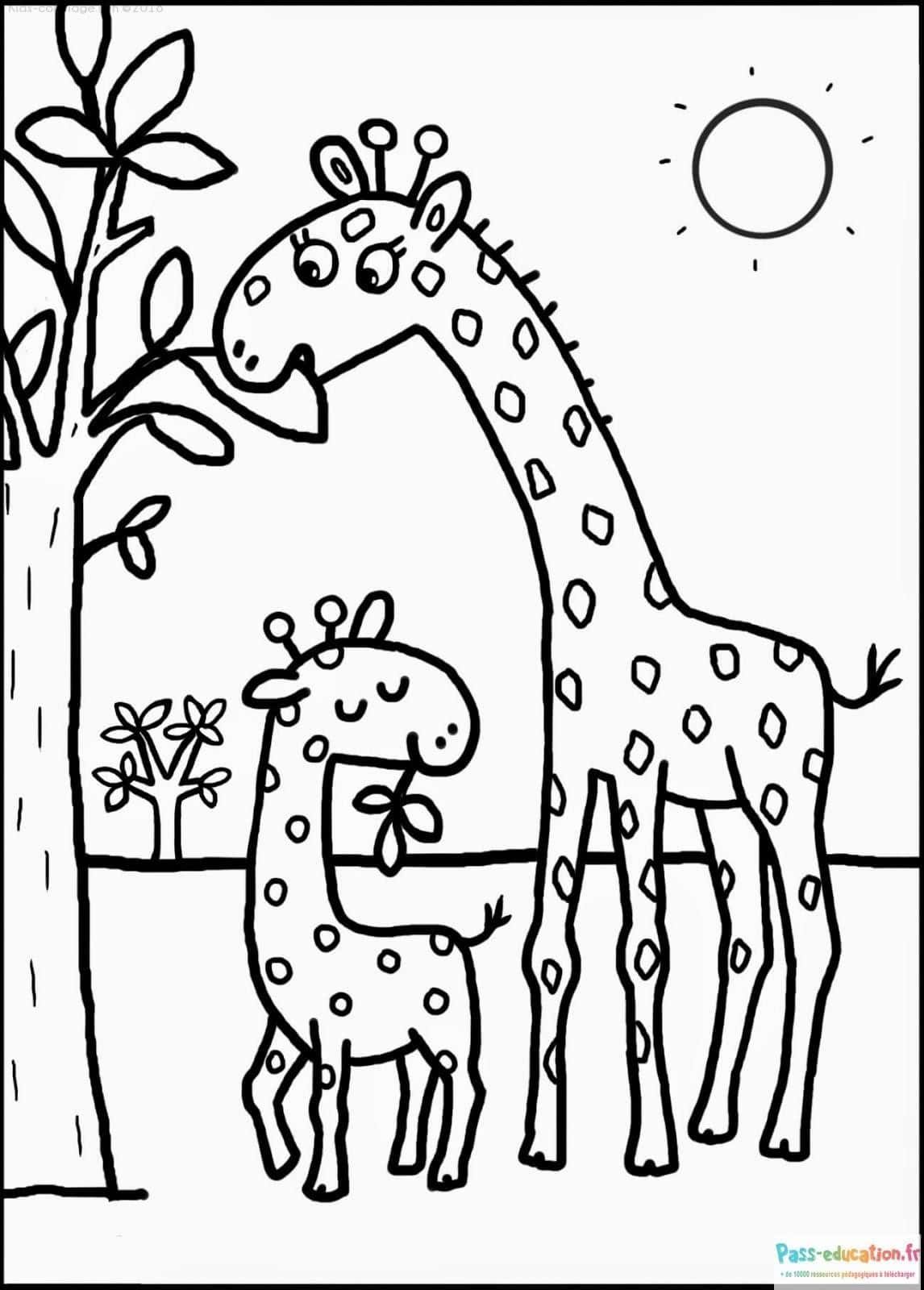 Coloriage Girafes amicales à imprimer et colorier
