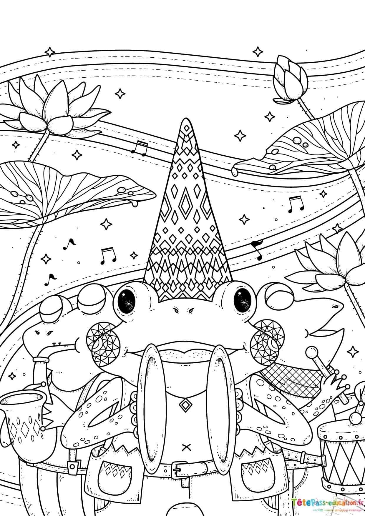 Coloriage Grenouille musicienne à imprimer et colorier