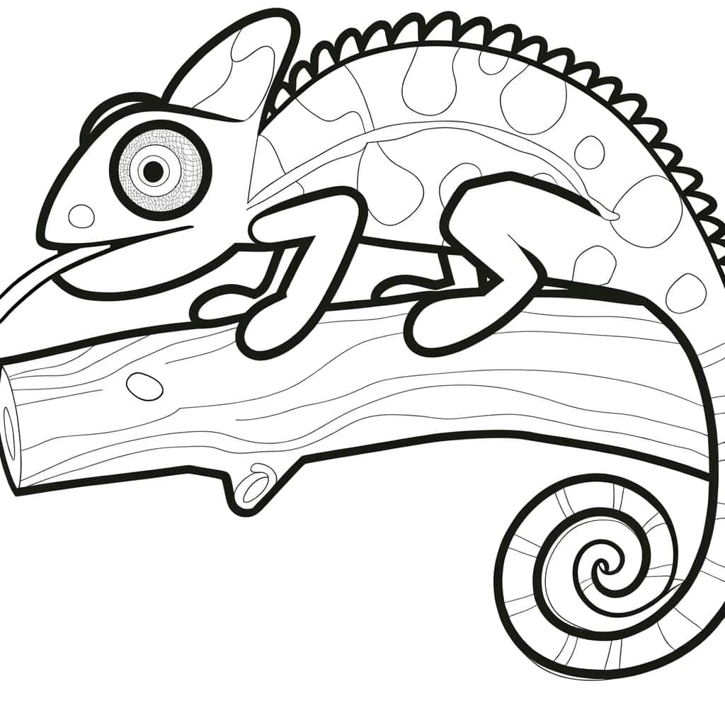 Coloriage Caméléon sur branche à imprimer et colorier