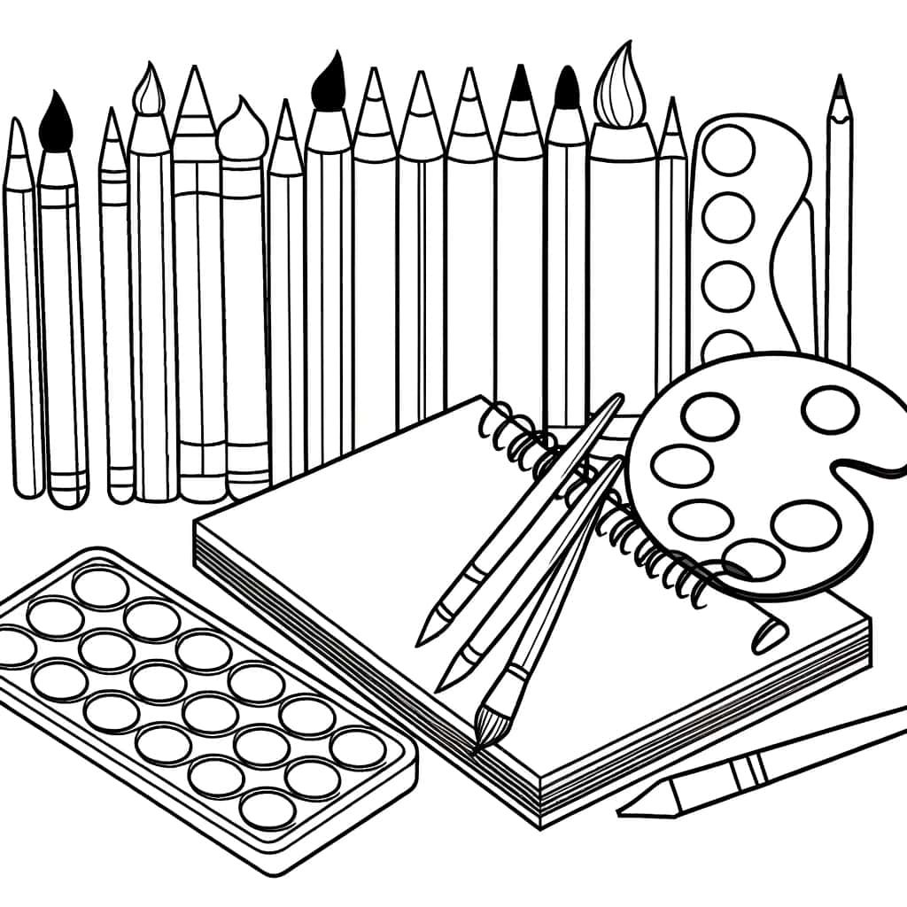 Coloriage Fournitures d'art à imprimer et colorier