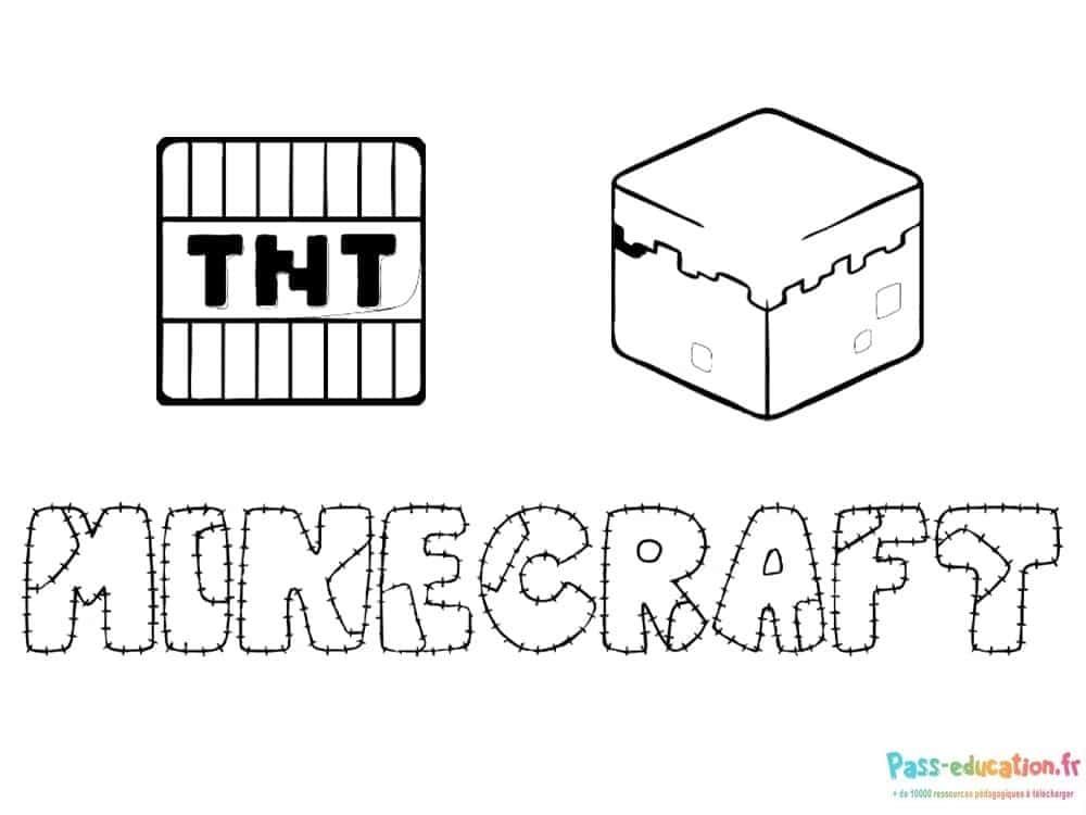 Coloriage Minecraft TNT et Grass Block à imprimer et colorier