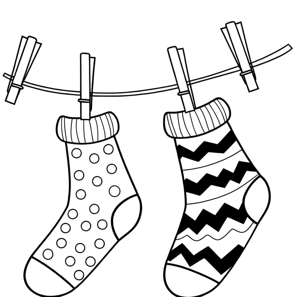 Coloriage Chaussettes sur corde à linge à imprimer et colorier