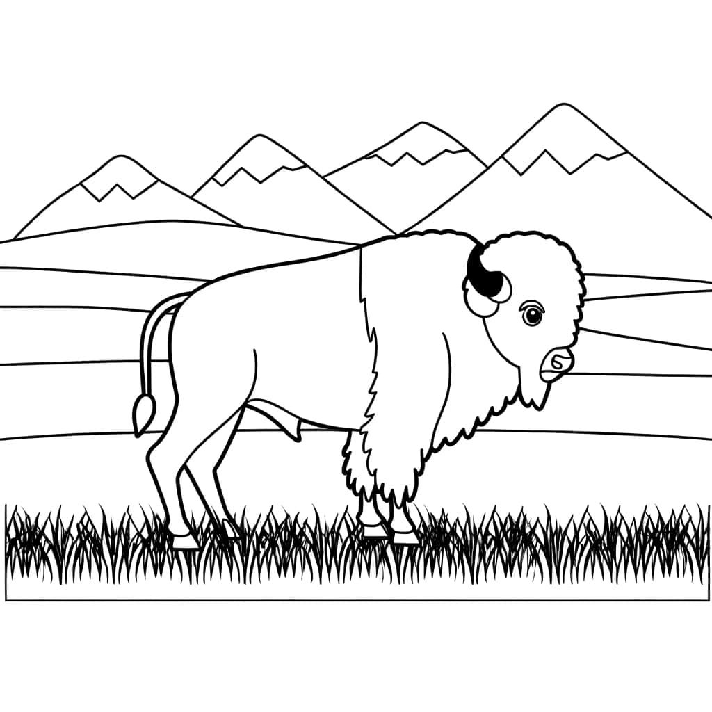 Coloriage Bison dans la prairie à imprimer et colorier