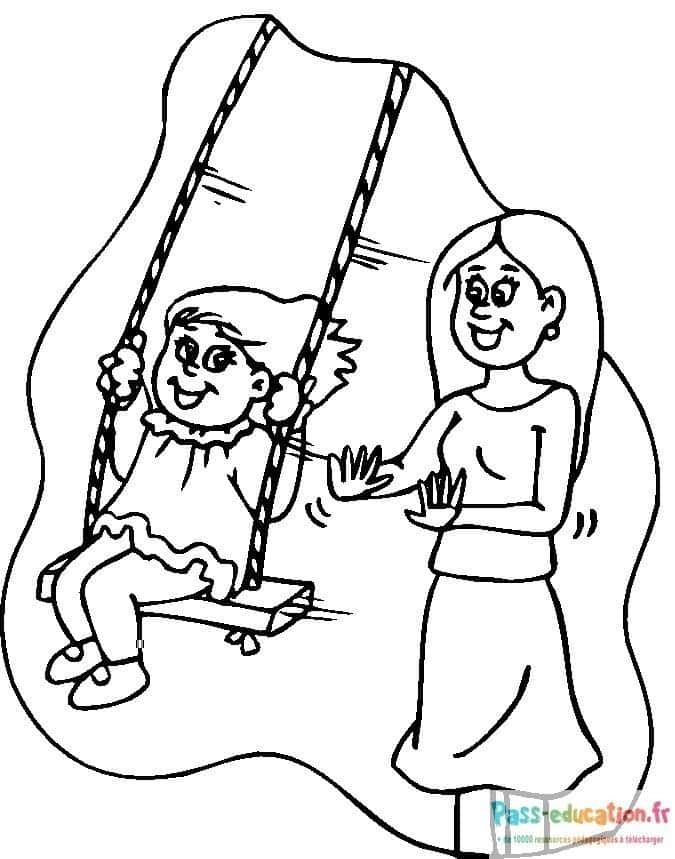Coloriage Maman et balançoire à imprimer et colorier