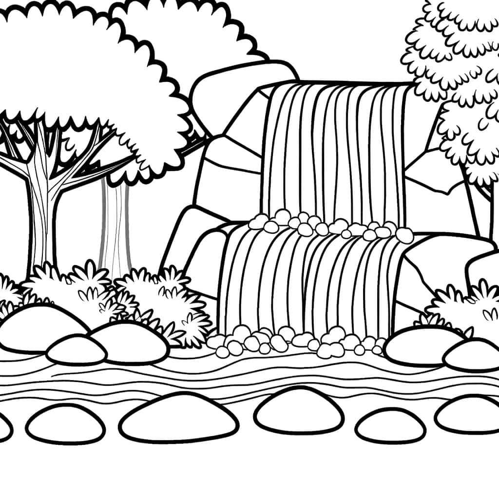 Coloriage Cascade apaisante à imprimer et colorier