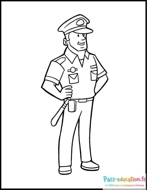 Coloriage Policier en uniforme à imprimer et colorier