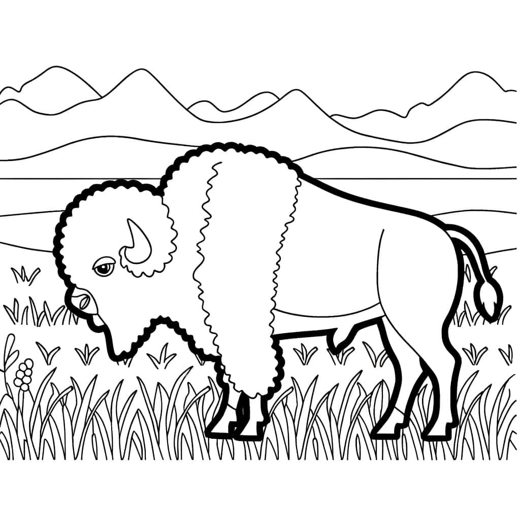 Coloriage Bison dans la prairie à imprimer et colorier