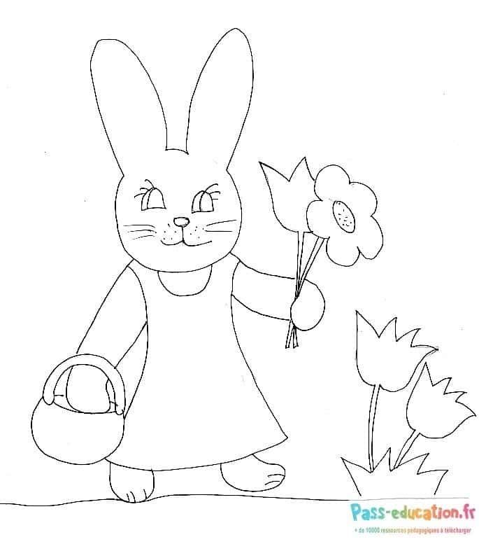 Coloriage Lapin avec fleur à imprimer et colorier