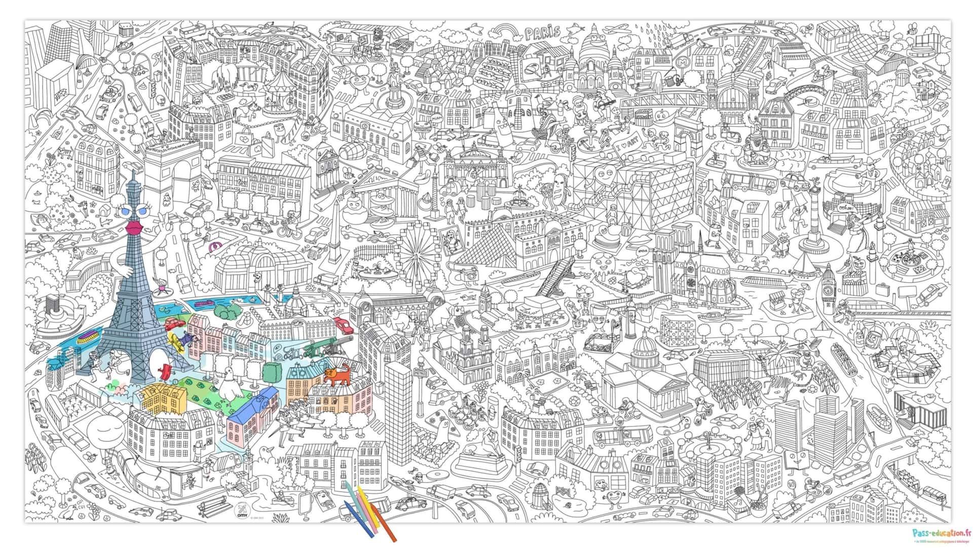 Coloriage Paris fantaisiste à imprimer et colorier