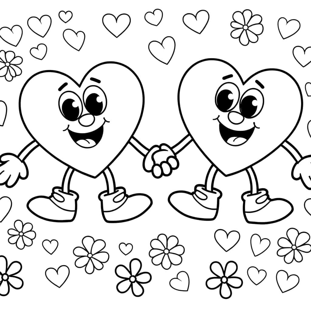 Coloriage Cœurs amoureux à imprimer et colorier