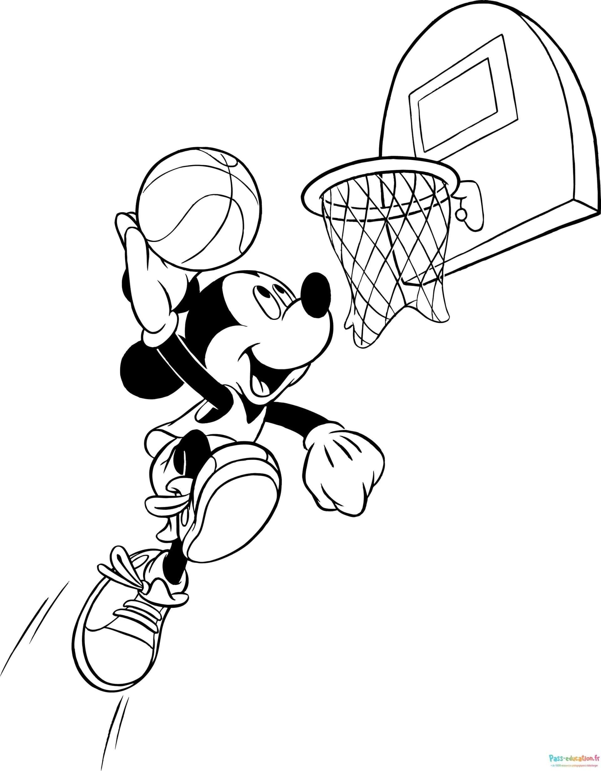 Coloriage Mickey au basket à imprimer et colorier