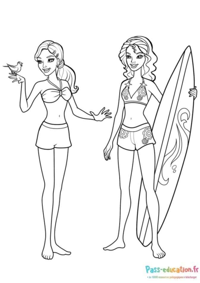 Coloriage Barbie plage et surf à imprimer et colorier