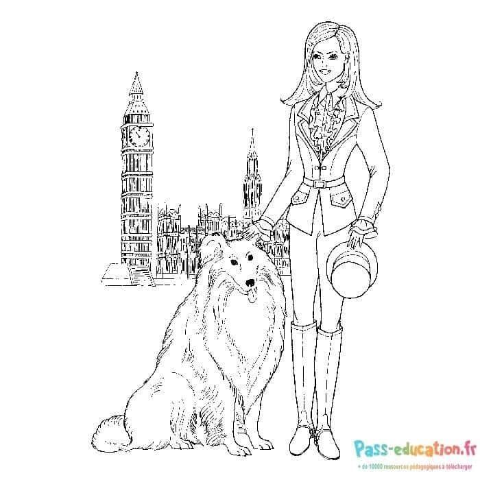 Coloriage Jeune fille et son chien à imprimer et colorier