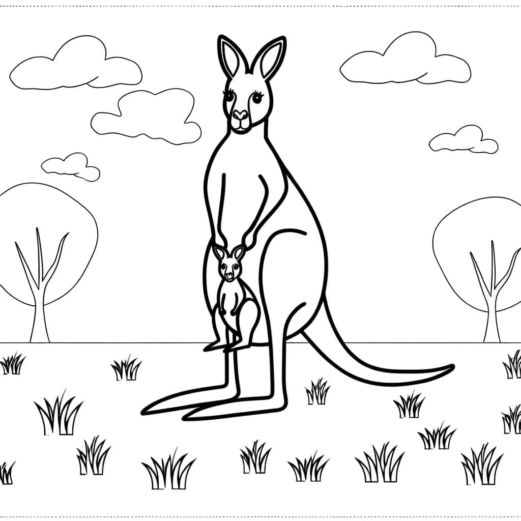 Coloriage Kangourou et Joey à imprimer et colorier