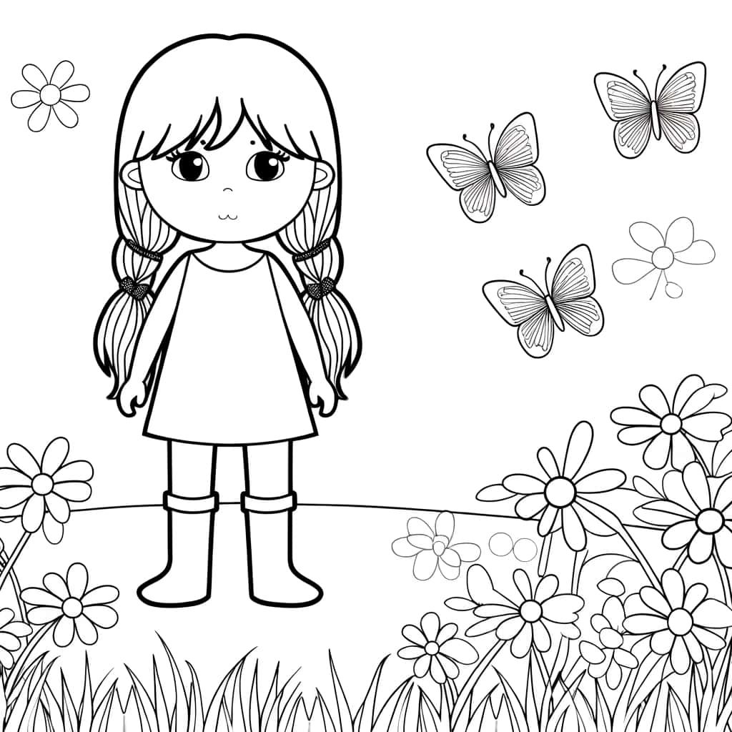 Coloriage Fille et papillons à imprimer et colorier