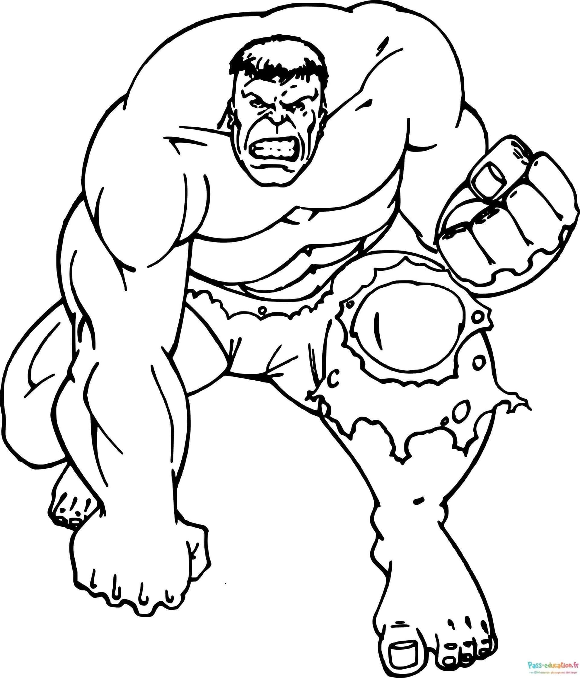 Coloriage Hulk prêt à l'action à imprimer et colorier