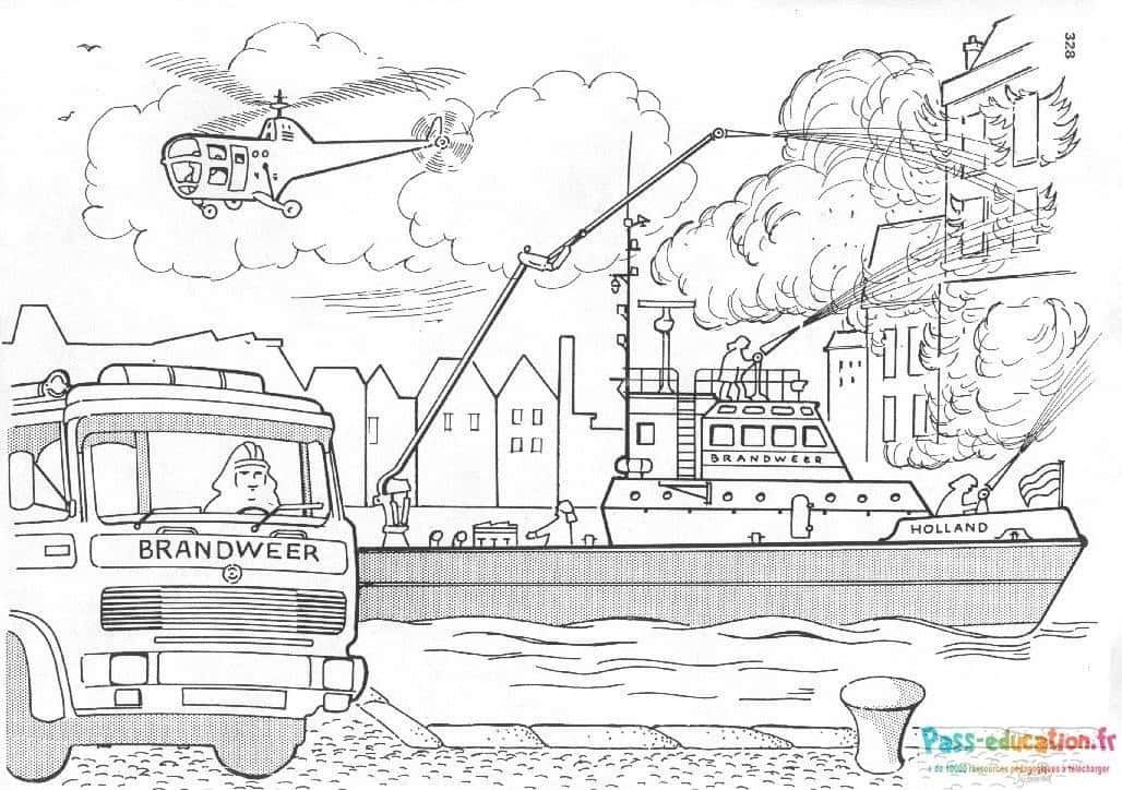 Coloriage Pompiers en action à imprimer et colorier