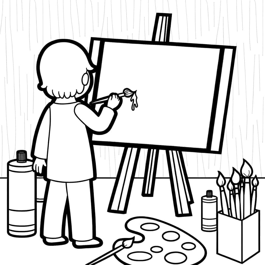 Coloriage Artiste peignant à imprimer et colorier